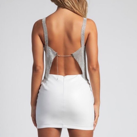 MESHKI ALLURA OPEN BACK DIAMANTE TOP - SILVER - Picture 3 of 5